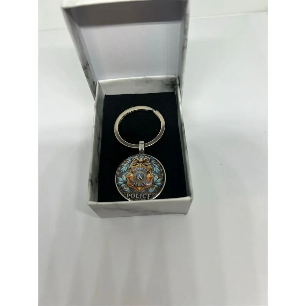 Police Keychain Protect & Serve Gift Law Enforcement Badge